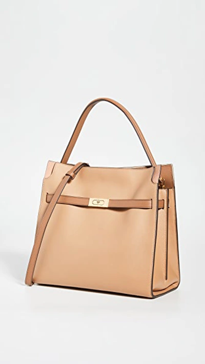 Tory Burch Lee Radziwill Double Shoulder Bag Made Of Beige Leather In  Marrone | ModeSens
