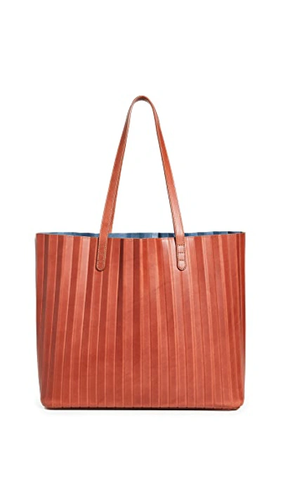 Shop Mansur Gavriel Pleated Tote Bag In Brandy/avion