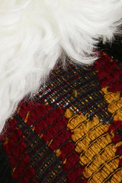 Shop Chloé Shearling-trimmed Wool-blend Jacquard Cape In Burgundy