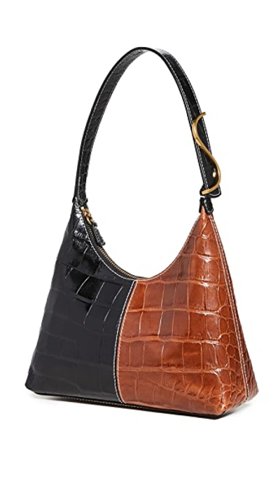 Shop Staud Scotty Bag In Black/saddle Faux Croc