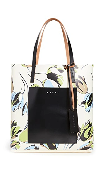 Shop Marni N/s Shopping Bag In Stone White/black