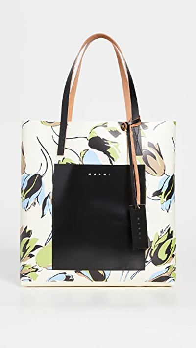 Shop Marni N/s Shopping Bag In Stone White/black