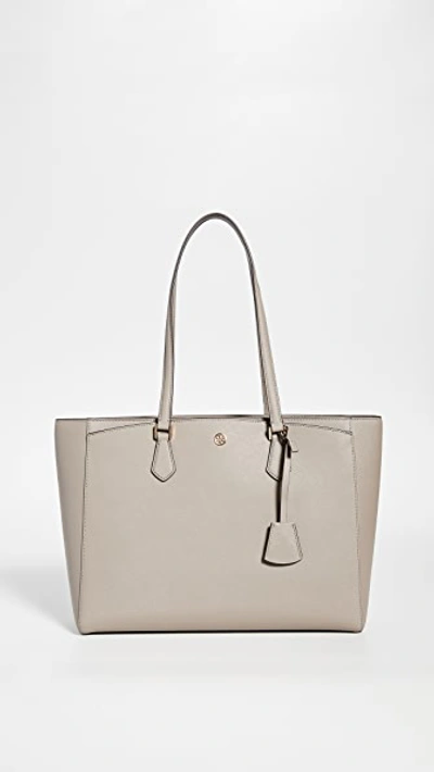 Tory Burch Small Robinson Saffiano Leather Tote In Gray Heron | ModeSens