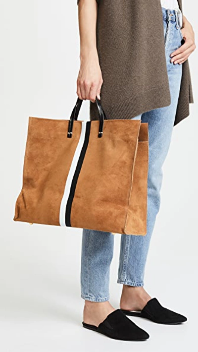 Shop Clare V Simple Tote Camel Suede W/ Black And White