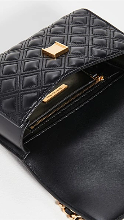Tory Burch Black Logo Embossed Quilted Shoulder Bag In Black