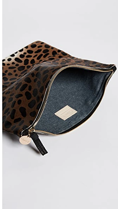 Shop Clare V Supreme Haircalf Fold Over Clutch In Leopard