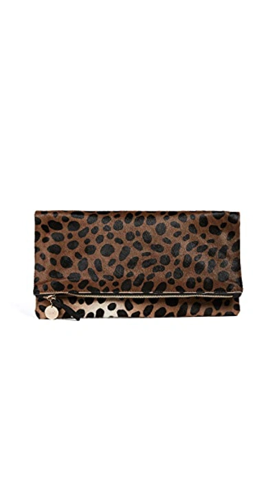 Shop Clare V Supreme Haircalf Fold Over Clutch In Leopard
