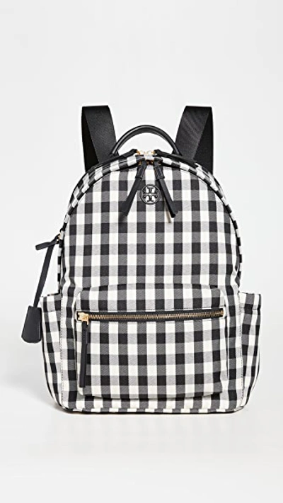Shop Tory Burch Piper Gingham Zip Backpack In Black / New Ivory Gingham