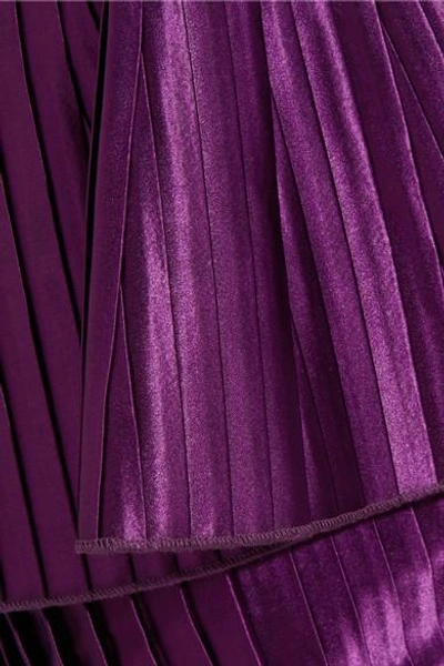 Shop Balmain Ruffled Plissé-satin Mini Skirt In Purple