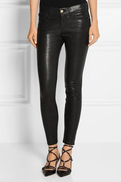 Shop Frame Le Skinny Stretch-leather Trousers In Black