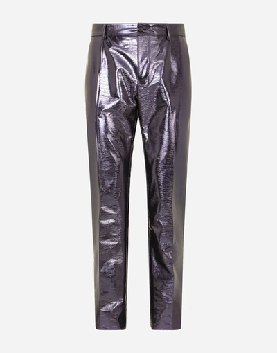 Shop Dolce & Gabbana Laminated Stretch Technical Fabric Pants In Blue