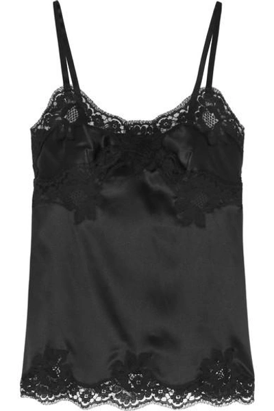 Shop Dolce & Gabbana Stretch Silk-blend Satin And Lace Camisole In Black