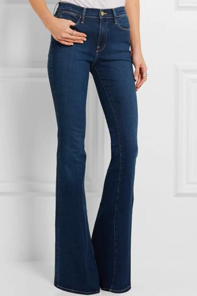 Shop Frame Le High Flare High-rise Jeans In Mid Denim