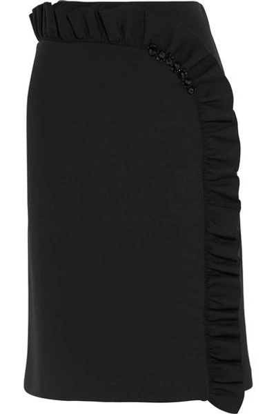 Shop Simone Rocha Embellished Ruffled Stretch-neoprene Jersey Skirt In Black