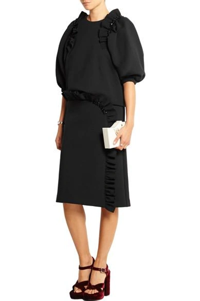 Shop Simone Rocha Embellished Ruffled Stretch-neoprene Jersey Skirt In Black