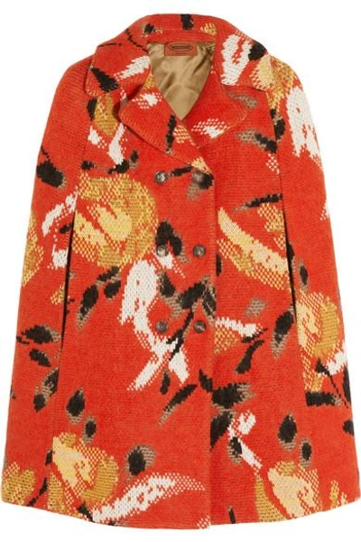 Shop Missoni Intarsia Wool-blend Cape In Red
