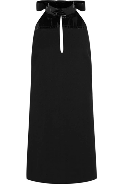 Shop Maison Margiela Patent-paneled Wool-twill Mini Dress In Black