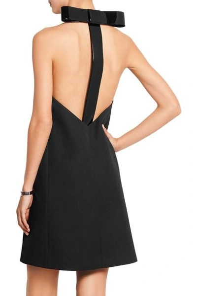 Shop Maison Margiela Patent-paneled Wool-twill Mini Dress In Black