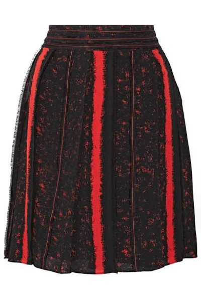 Shop Proenza Schouler Pleated Printed Silk-georgette Skirt In Black