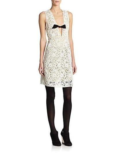 Shop Burberry Floral Lace Bow Dress In White