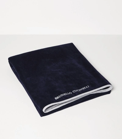 Shop Brunello Cucinelli Embroidered Bath Sheet (180cm X 100cm) In Blue