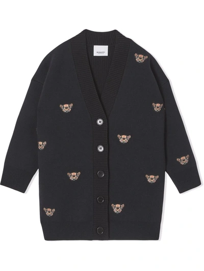 Shop Burberry Thomas Bear Motif Cardi-coat In Black