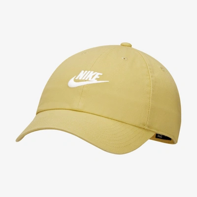 Shop Nike Sportswear Heritage86 Futura Washed Hat In Saturn Gold,saturn Gold,white