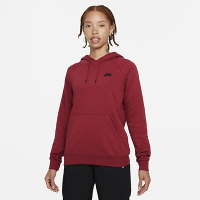 Shop Nike Sportswear Essential Women's Fleece Pullover Hoodie In Pomegranate,black