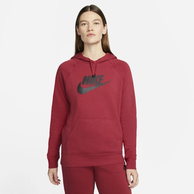 Shop Nike Sportswear Essential Women's Fleece Pullover Hoodie In Pomegranate,black