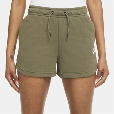 Shop Nike Sportswear Essential Women's French Terry Shorts In Medium Olive,white