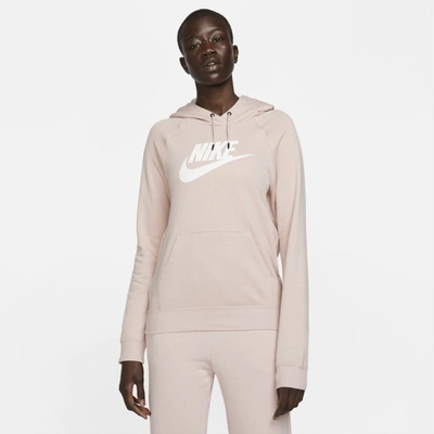 Shop Nike Sportswear Essential Women's Fleece Pullover Hoodie In Pink Oxford,white