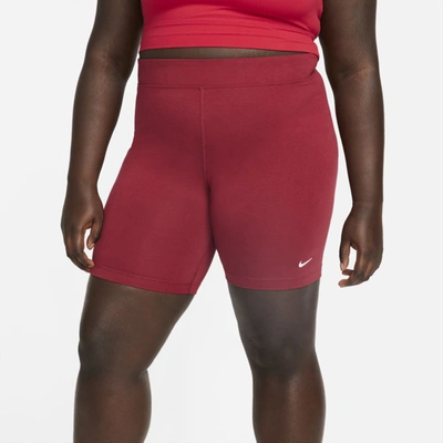 Shop Nike Women's  Sportswear Essential Mid-rise Bike Shorts (plus Size) In Red