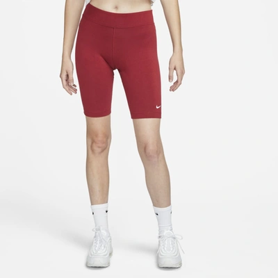 Shop Nike Sportswear Essential Women's Mid-rise Bike Shorts In Pomegranate,white