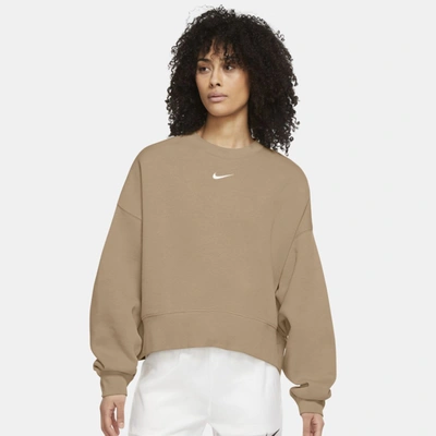 Shop Nike Women's  Sportswear Collection Essentials Oversized Fleece Crew Sweatshirt In Brown