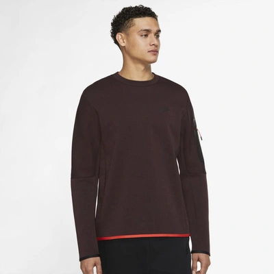 Shop Nike Sportswear Tech Fleece Men's Crew Sweatshirt In Brown Basalt,black