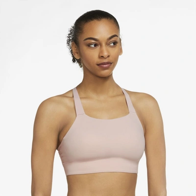Shop Nike Swoosh Luxe Women's Medium-support Padded Sports Bra In Pink Oxford,light Soft Pink