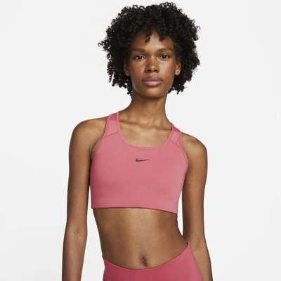Shop Nike Dri-fit Swoosh Women's Medium-support 1-piece Pad Sports Bra In Archaeo Pink,black