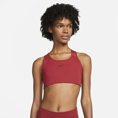 Shop Nike Dri-fit Swoosh Women's Medium-support 1-piece Pad Sports Bra In Pomegranate,black