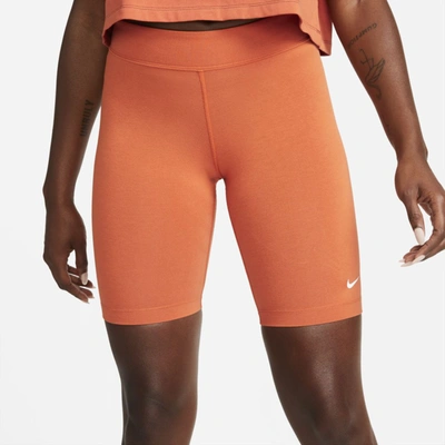Shop Nike Women's  Sportswear Essential Mid-rise 10" Biker Shorts In Orange