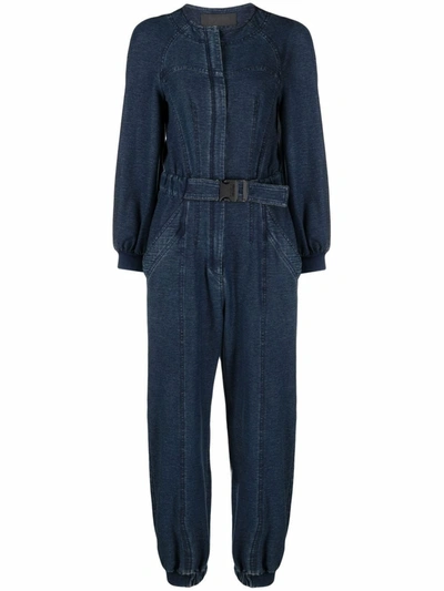 Shop Alberta Ferretti Belted Denim Jumpsuit In Blue