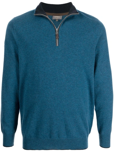 N•peal Half-zip Organic Cashmere Jumper In Blue