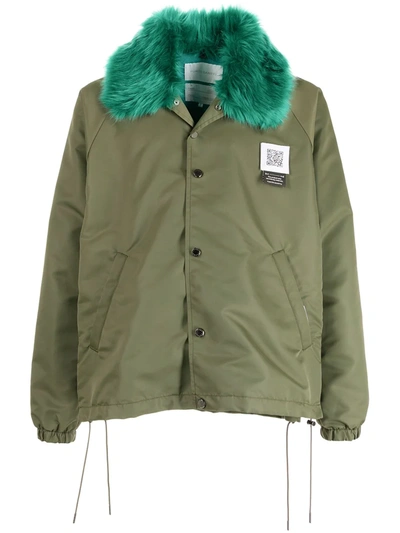 Shop Fumito Ganryu Faux Fur-trim Shirt Jacket In Green