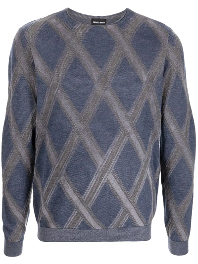 Shop Giorgio Armani Argyle-check Print Sweatshirt In Blau