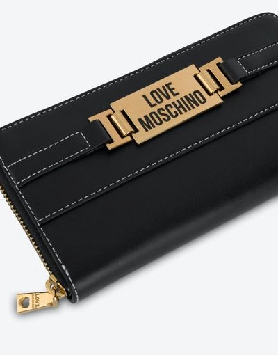 Shop Love Moschino Plaque Zip Around Wallet In Black