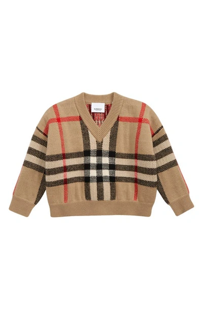 Shop Burberry Kids' Denny Jacquard Check Wool & Cashmere Sweater In Archive Beige Ip Chk