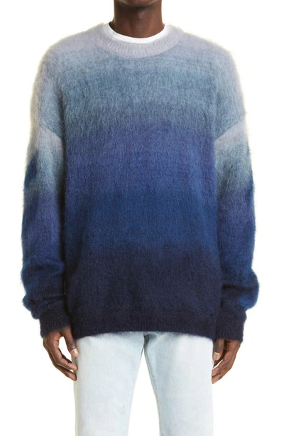 Shop Off-white Diagonal Stripe Brushed Mohair Blend Sweater In Blue Blue