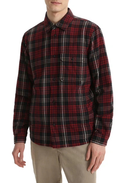 Shop Woolrich Traditional Madras Lightly Padded Cotton Flannel Overshirt In Check Red