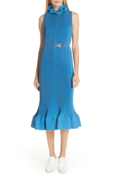 Shop Tibi Belted Midi Dress In Blue