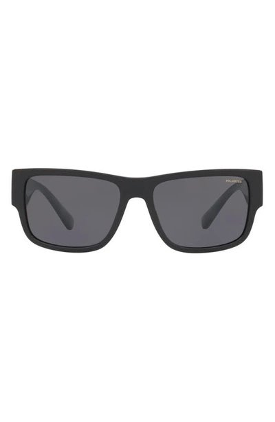 Shop Versace 58mm Polarized Pillow Sunglasses In Black/ Black Solid