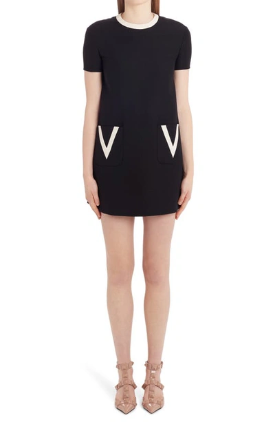 Shop Valentino Crepe Couture V-logo Minidress In Black/ Ivory